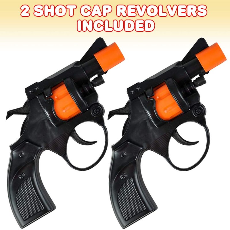 ArtCreativity Cap Gun Revolver Toy for Kids - Set of 2 Toy Cap Guns with Safe Shooter Design, Classic Pistol Toys for Boys and Girls Ages 4+