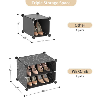 WEXCISE Portable Shoe Rack with Door, 64 Pairs Cabinet Easy Assembly, Plastic Adjustable Shoe Storage Organizer Stackable Detachable Free Standing DIY Expandable 8 Tier Black