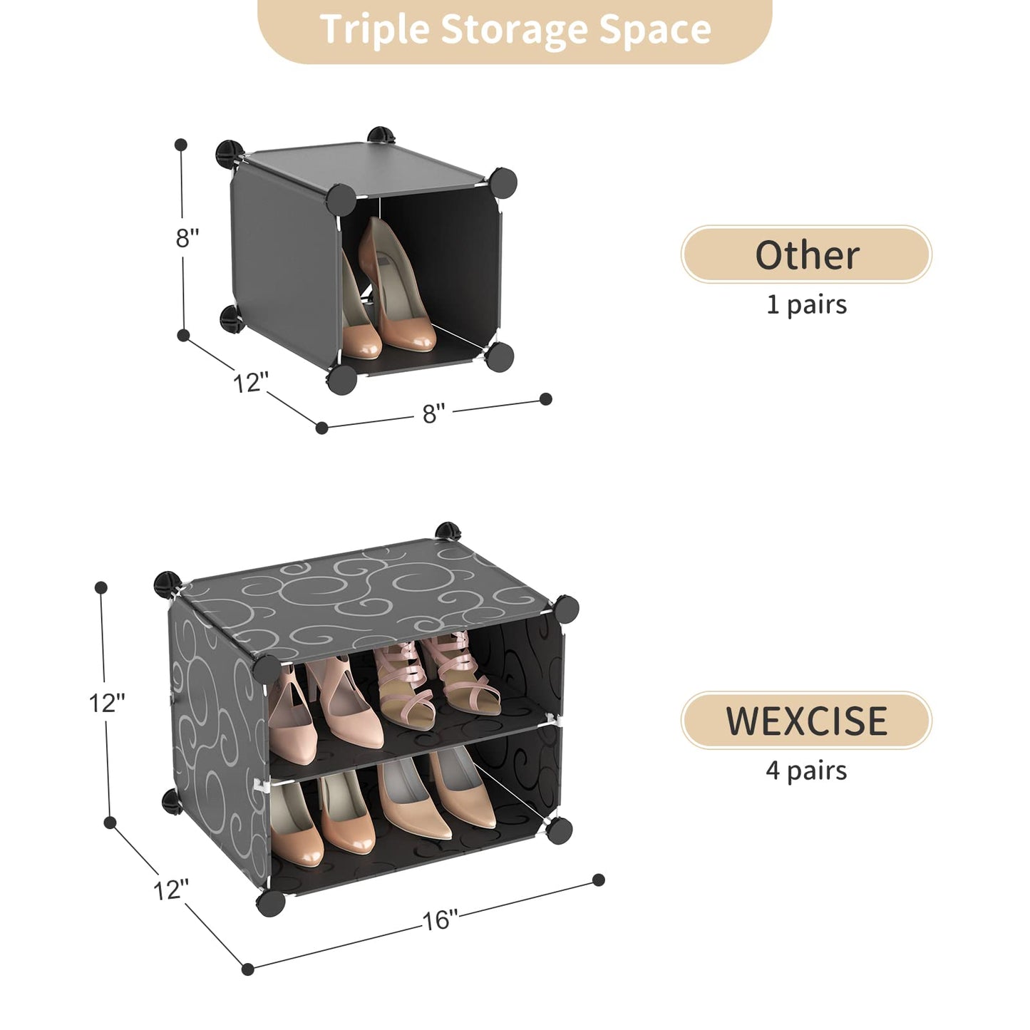 WEXCISE Portable Shoe Rack Organizer with Door, 80 Pairs Shoe Storage Cabinet Easy Assembly, Plastic Adjustable Shoe Storage Organizer Stackable Detachable Free Standing DIY Expandable 10 Tier Black
