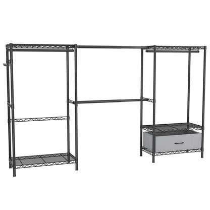 Golpart Coat Rack Clothes Wardrobe：Closet Organizer and Storage Clothing Garment Rack with Shelves Heavy Duty for Hanging Clothes Portable Adjustable Black 15.8" DX(70-88)" WX76.5 H
