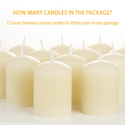 TELOSMA Natural Beeswax Candles Drippless - Smokeless Pure Beeswax Votive Candles - Mini Beeswax Pillar Candle for Home, Restaurants, Parties Decorations -Pack of 12, Off White