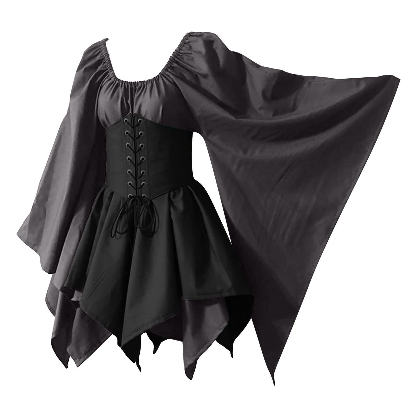 KEGIRLOM Lightening Deals Women's Medieval Renaissance Dress Costume Flare Sleeve Corset Skirt Overskirt Elven Archer Irish Over Gown 2pcs Set,White Renaissance Dress