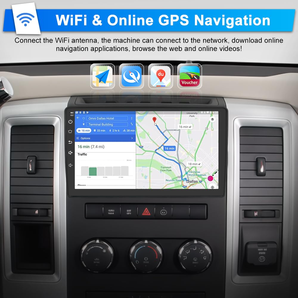 Car Stereo Radio for Jeep Wrangler JK 2007-2018 Dodge RAM 1500 Chrysler Compass Grand Cherokee, Android 13 2GB 64GB 10 Inch Touchscreen, Wireless CarPlay Android Auto, Backup Camera, FM AM WiFi RDS