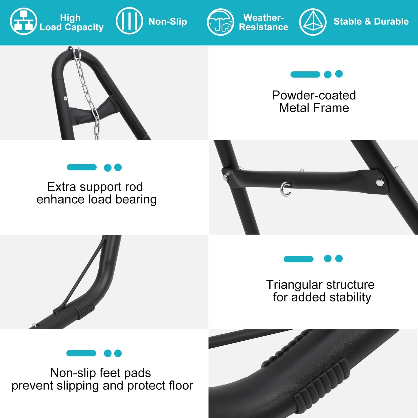 Universal 2 Person Hammock Stand, Heavy Duty Steel Hammock Stand 550 lbs Capacity, Fits 9 to 14 Foot Hammocks for Outdoor Indoor Adjustable Portable Hammock Stand with Chain, Hook, and Carrying Bag