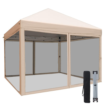 HAVZENO 10x10 Pop Up Canopy Tent with Mosquito Netting, Portable Waterproof Instant Outdoor Screen Shelter, Pop Up Tent for Patio, Backyard, Parties, Camping and Events, Beige