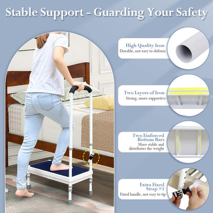 Bedside Steps for High Beds Step Stool with Handle for Elderly Adult Medical Heavy Duty Safety Stepstools for Seniors 400 Lb Capacity Non-Slip Wide Platform to Get in Bed, Car, Bathroom (Blue-21.6")