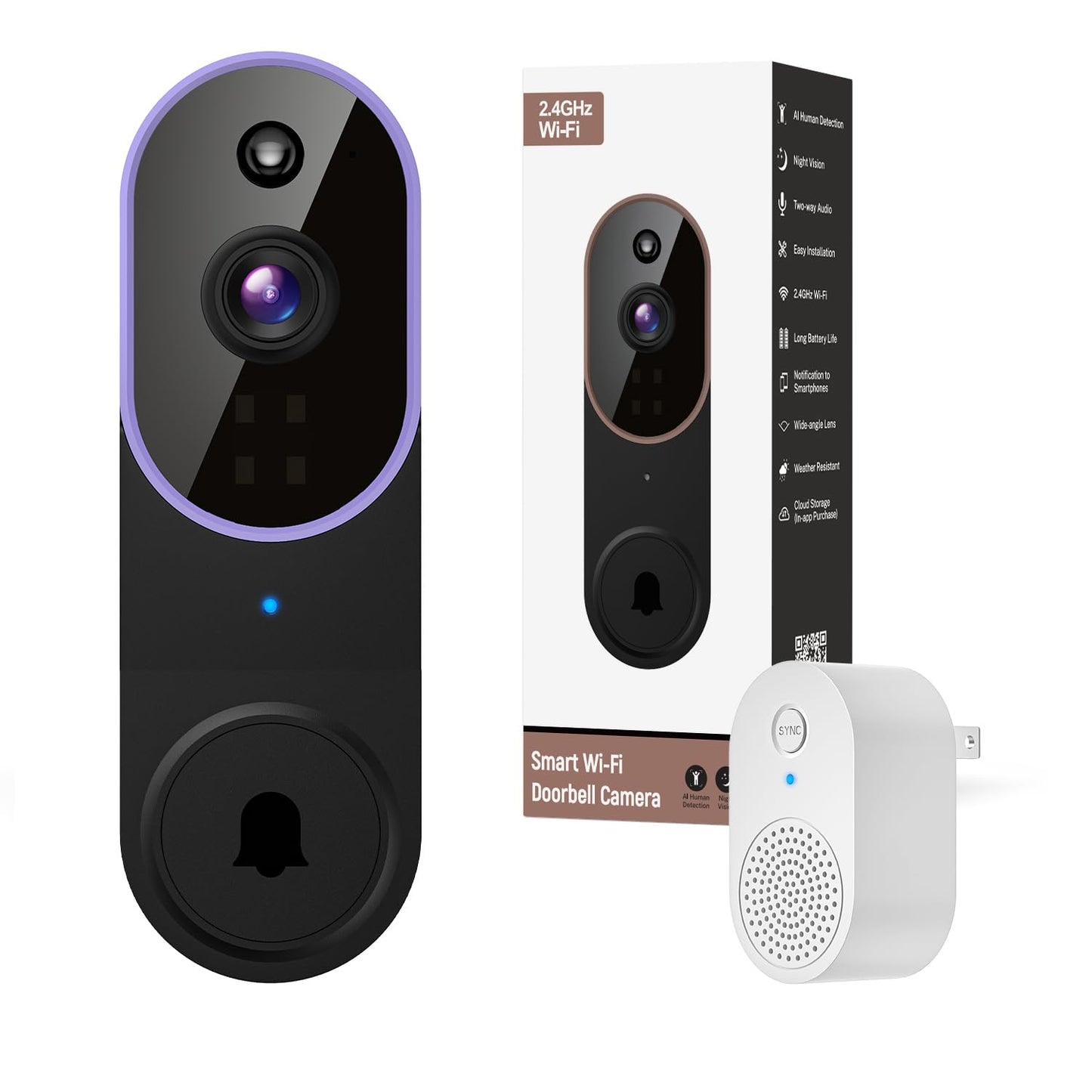 Orbitell Wireless Wi-Fi Video Doorbell Camera with Two Way Audio, AI Motion Detection, Night Vision and Cloud Storage, 2.4G Wi-Fi only