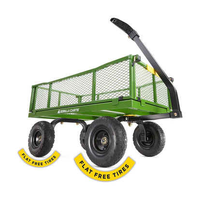 Gorilla Carts Steel Utility Garden Cart with No-Flat Tires, 4 Cubic Feet, 800-Pound Capacity, Green, Amazon Exclusive