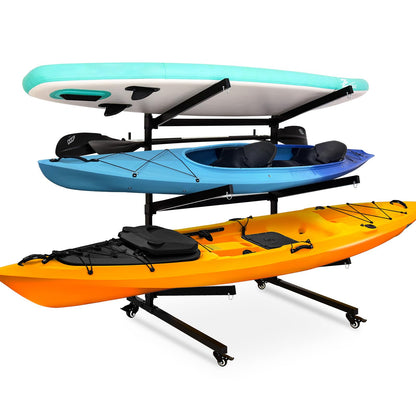YPJIAJV Kayak Storage Rack with Lockable casters,Thickened Heavy Duty Kayak Stand，Holds 3 Kayaks Canoe Paddleboard, for Indoor, Outdoor, Garage, shed, Marina Kayak Storage Racks