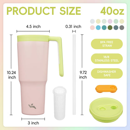 Konokyo 12 Pack 40 Oz Tumblers with Handle and Straw, Bulk Vacuum Insulated Stainless Steel Travel Mugs with Lids for Office, Events and Group Orders Cherry