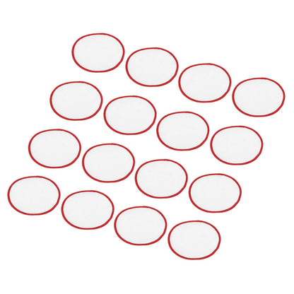 MECCANIXITY 30pcs Sublimation Patch Blank, 7.5cm/2.95 Inch Fabric Iron-on Blank Heat Transfer Repair Patch for DIY Crafts Caps Clothes, White with Red Border