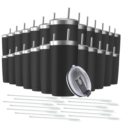 Deitybless 25 pack 20 oz Stainless Steel Insulated Tumbler with Straw and Lid, Double Wall Travel Coffee Mug Vacuum Insulated Bulk Tumbler, Suitable for Vehicle Cup Holders Black