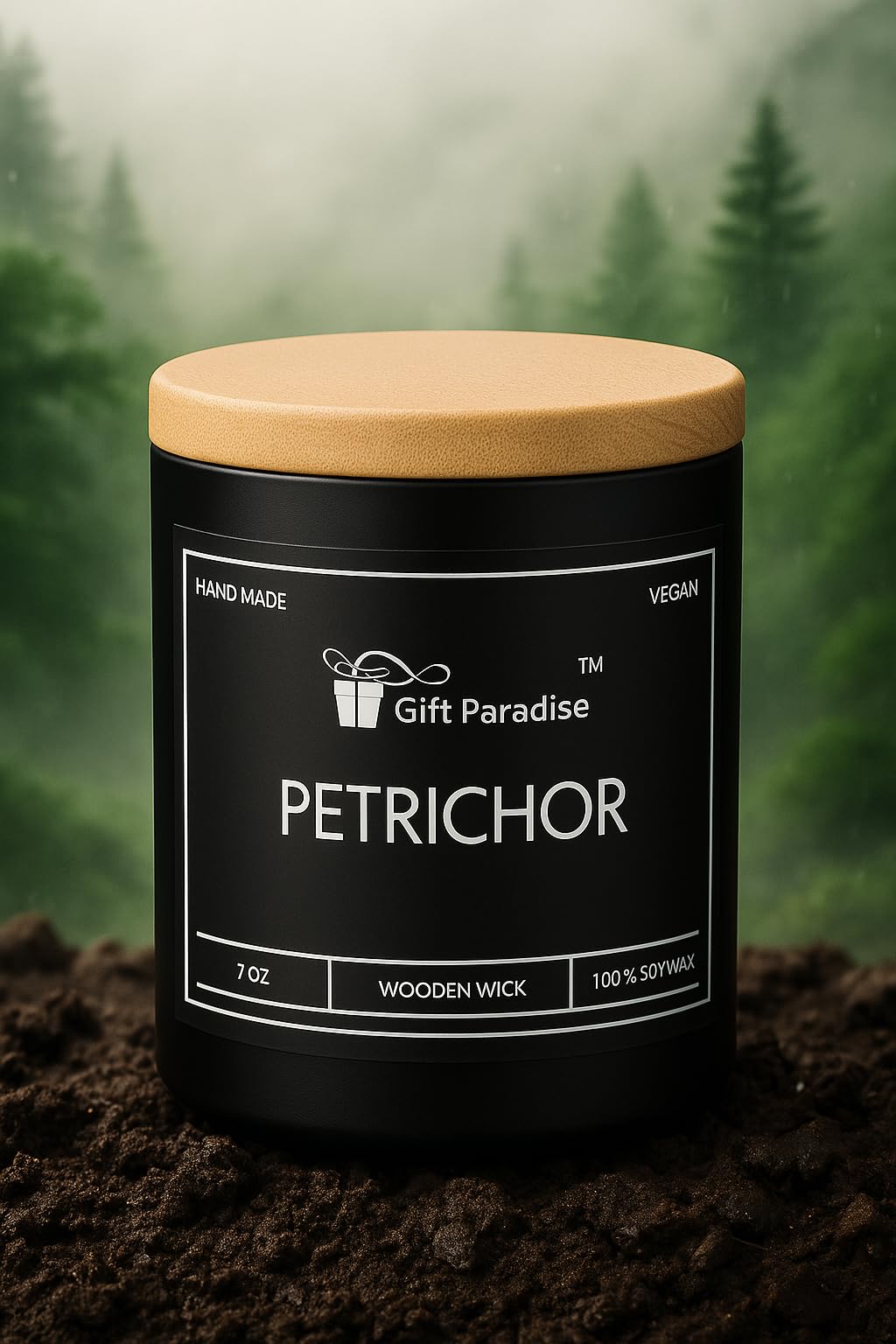 Gift Paradise® After Rain Candle (Petrichor) – 7 oz Soy Wax Candle with Wooden Wick, Fresh Earthy Rain Scent, Long Lasting Burn, Calming Nature Aroma, Luxury Glass Jar Gift for Home & Office