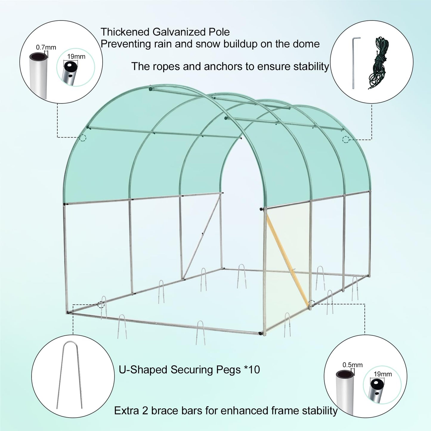 KANAGAWA 10'x7'x 7' Walk-in Tunnel Greenhouse with Watering System Heavy Duty Portable Green House Protect Gardening Plants 1 Zipper Mesh Door, 6 Roll-up Windows, Thickened galvanised Steel,Green