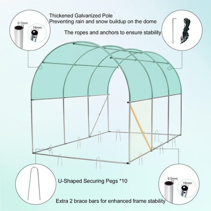 KANAGAWA 10'x7'x 7' Walk-in Tunnel Greenhouse with Watering System Heavy Duty Portable Green House Protect Gardening Plants 1 Zipper Mesh Door, 6 Roll-up Windows, Thickened galvanised Steel,Green
