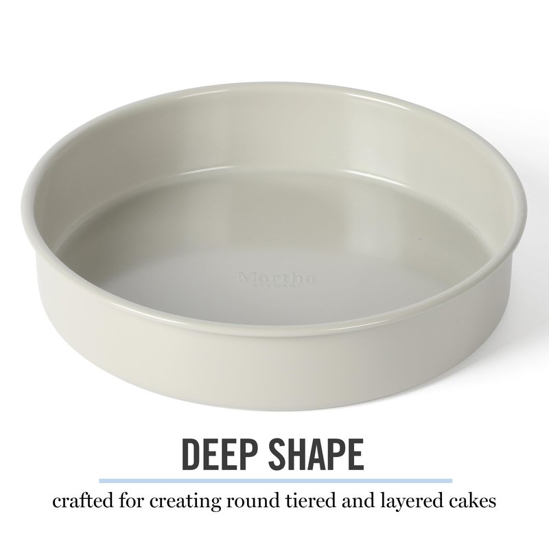 Martha Stewart Gallen 8-Inch Round Nonstick Carbon Steel Cake and Bake Pan – Cool Grey, Durable Bakeware for Even Baking and Easy Release