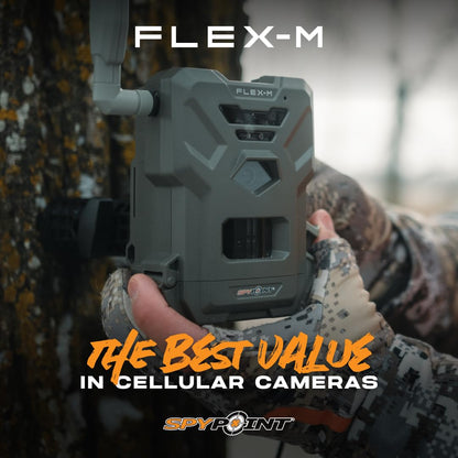 SPYPOINT Flex-M Solar Bundle - Cellular Trail Camera with Solar Panel, Best in Hunting Accessories, No WiFi Needed, GPS, Night Vision, Motion Activated, Dual-Sim LTE, IP65 Water-Resistant Game Camera