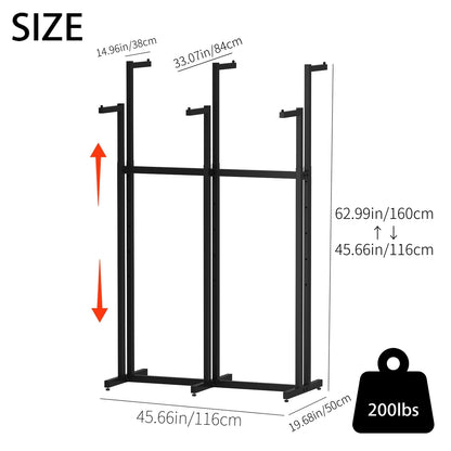WTPLWD Black Clothes Rack with 6 Straight Arms, Metal Clothing Rack for Hanging Clothes, Freestanding Garment Rack Heavy Duty, 46" to 63" Adjustable Height Retail Clothing Rack for Boutiques Display