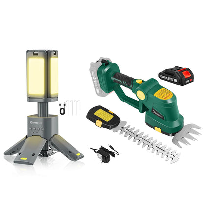 SakerPlus Portable Camping Light & Rechargeable 2-in-1 Hedge and Grass Trimmer
