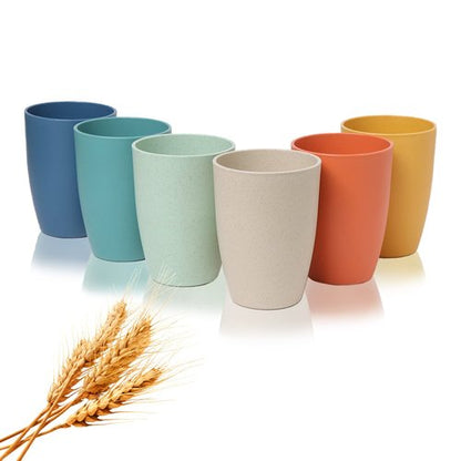 Choary Wheat Straw Cups,6 PCS Plastic Cups 12 oz Reusable Unbreakable Tumblers Lightweight Camping Drinking Glasses for Adult,Dishwasher Safe Water Glasses with 6 Colors.…