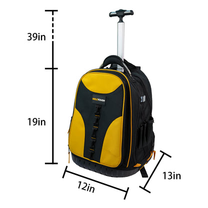 Wheeled Rolling Tool Bag Heavy Duty Tool Backpack for Men Tool Organizer Bag Including Laptop Sleeve(Yellow)