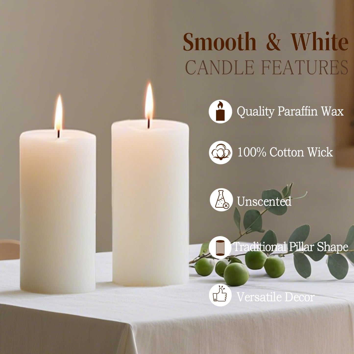 Set of 20 Pillar Candles, Unscented White Wax Pillar Candle with 30 Hours Burn Time, 2x4 Inch, Elegant Decorative White Candles for Weddings, Centerpiece, Home Decor