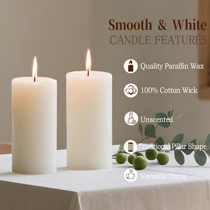 Set of 20 Pillar Candles, Unscented White Wax Pillar Candle with 30 Hours Burn Time, 2x4 Inch, Elegant Decorative White Candles for Weddings, Centerpiece, Home Decor