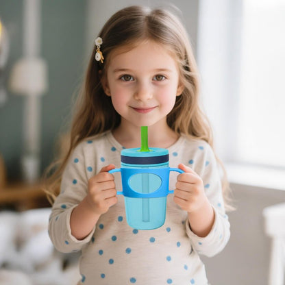 Mity rain Cup Grip Compatible with Owala Toddler Cup - Kid Cup Silicone Dual-Handle Fit for Owala 12oz, for Zak 12oz 15oz, for Stanley 14oz, Kid Water Bottle Handle Tumblers Accessories (Green+Blue)