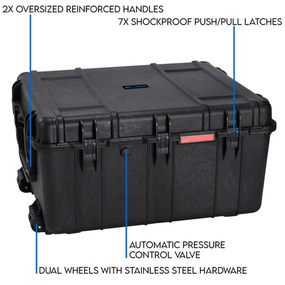 DCB Cases - Element 8477F Waterproof Rolling Hard Case with Foam Insert | IP67 Dustproof Impact-Resistant Protective Equipment Case | 33 x 28 x 17 | Wheels | Telescoping Handle