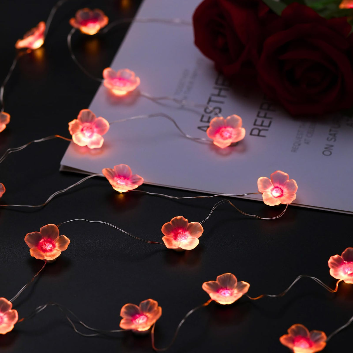 Nakolulu 13ft Flower String Lights, 40 LED, USB & Battery Operated, 8 Modes, Warm White, Model CBSL