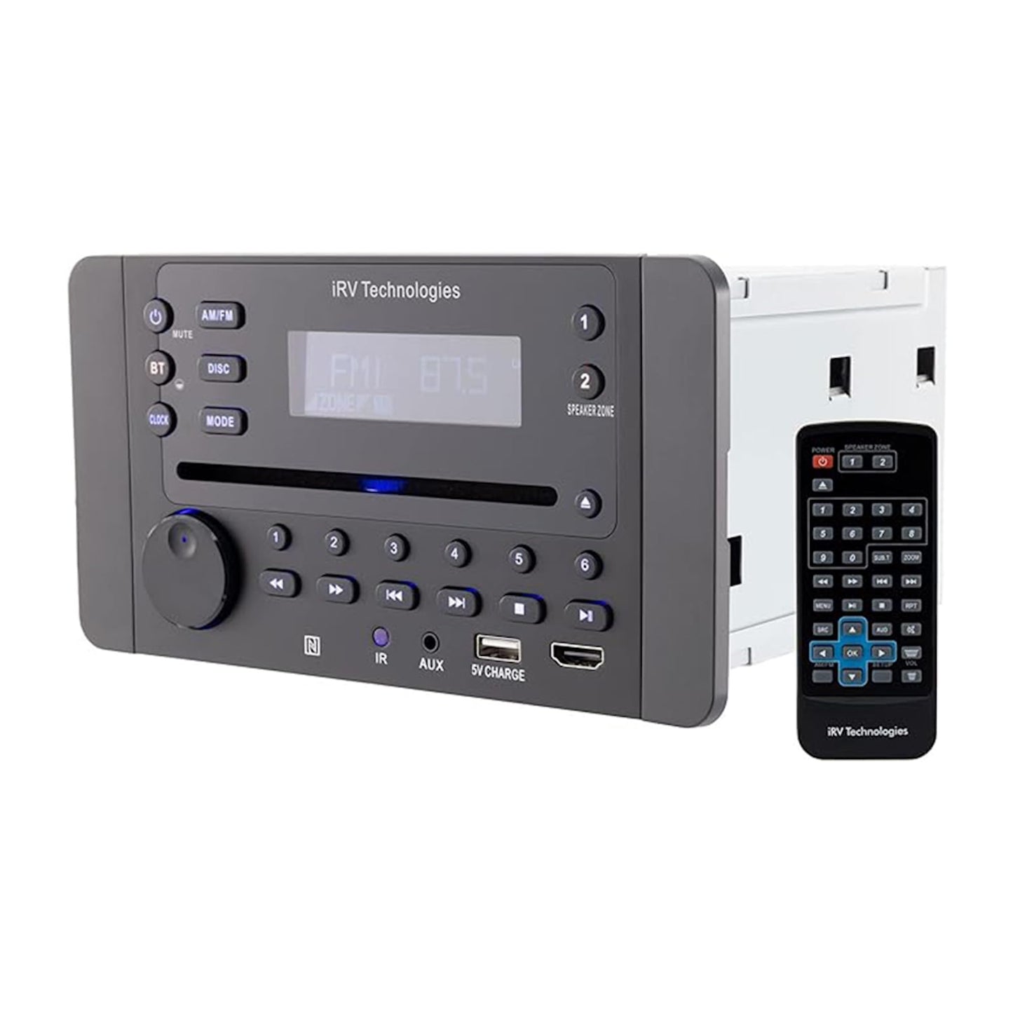 iRV62 2 Zones Wall Mount RV Stereo - 4-Speaker Output, DVD/CD/MP4 Player, HDMI ARC & CEC, NFC Bluetooth, App Control, Digital Surround Sound Entertainment Hub for Trailers