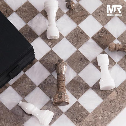 Marble Chess Set for Adults 15 Handmade Oceanic &amp White Board Game with 32 Chess Pieces 2 Extra Queens &amp Storage Box Luxury Travel Game – Elegant Home Décor
