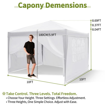 10x10 Pop Up Canopy Tent with Sidewalls, Outdoor Instant Canopy Tent with Carry Bag for Commercial Events, Camping, Beach, Backyard, White