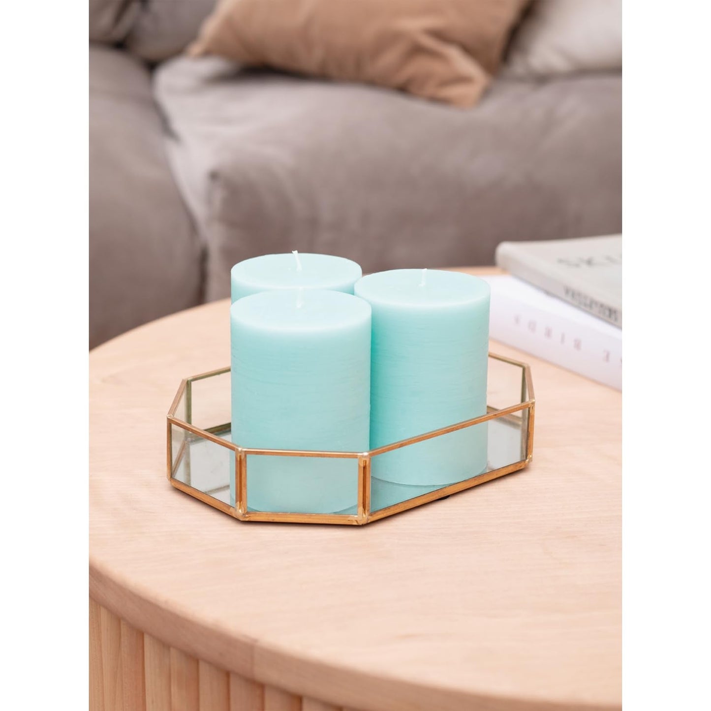 CANDWAX 3x4 inch Pillar Candles Set of 3 – Unscented Dripless Rustic Light Turquoise Candles for Table Decor, Weddings, Centerpieces