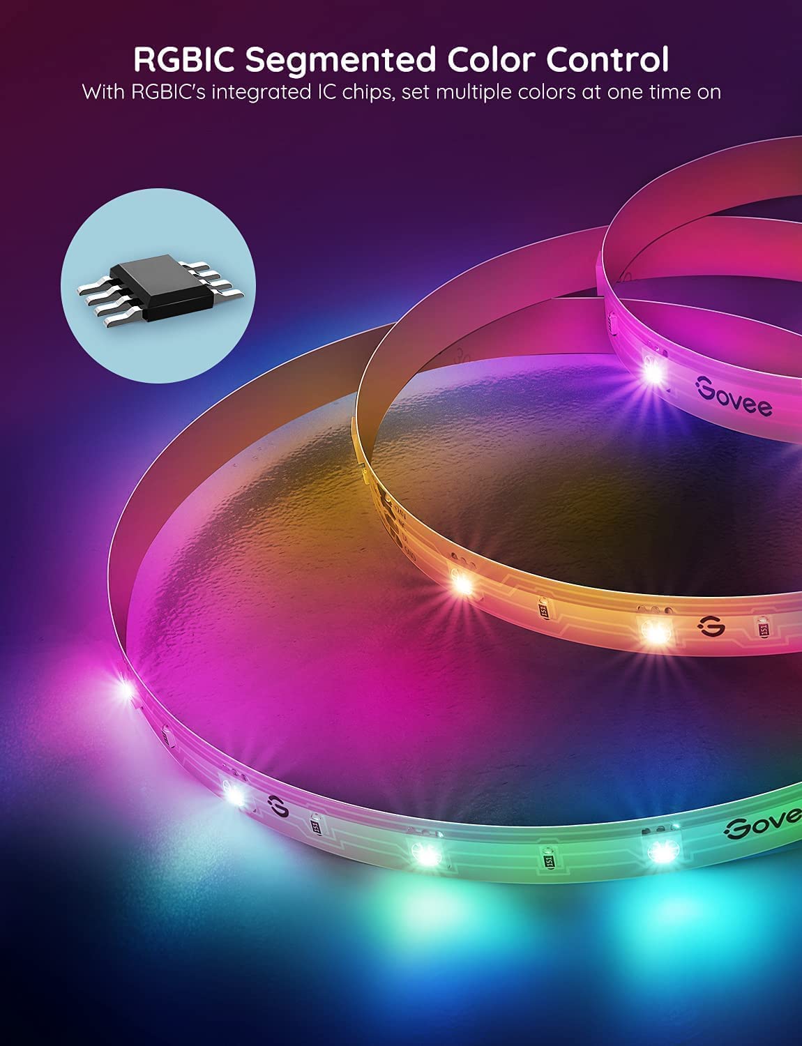 Govee RGBIC Alexa LED Strip Light 32.8ft, Smart WiFi LED Lights Work with Alexa and Google Assistant, Segmented DIY, Music Sync, Color Changing LED Strip Lights for Room, Kitchen, Desk, Holiday