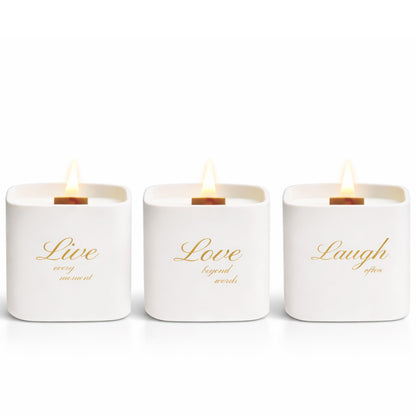 Set of 3 Premium Scented Soy Candles Gift Set | One Life Collection - Orange Blossom, White Tea & White Bloom | Crackling Wood Wick | Luxury Candle Set for Relaxation, Home Décor & Gifts | 9.8oz Each