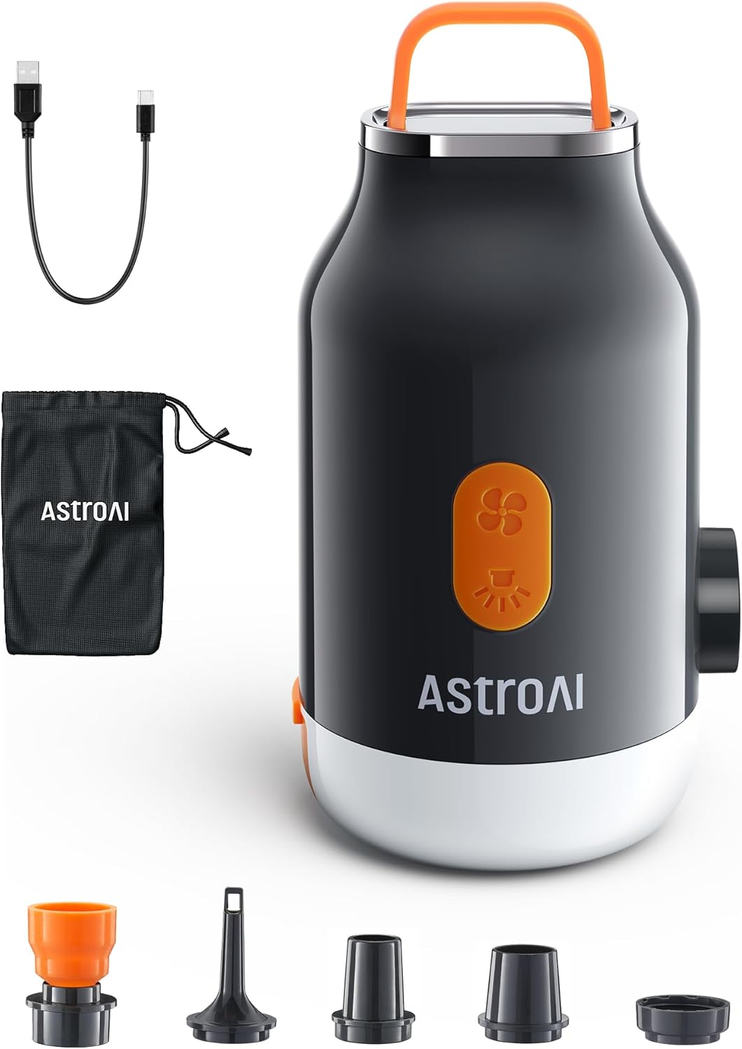 AstroAI Mini Air Pump - 3000mAh Battery Inflatable Mattress Pump with Camping Lantern & 5 Nozzles