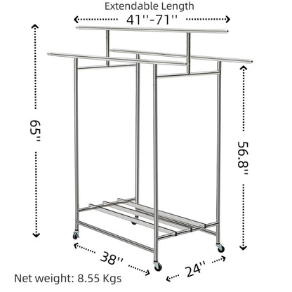 Roeveca Stainless Steel Clothes Rack, 3-Rod Garment Rack for Hanging Clothes with 4 Wheels Load 600 LBS