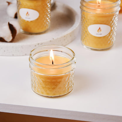 AGLARY 3PCS Beeswax Candle in Glass, 3oz,Over 21H Burn Time, Elegant and Natural Home Lighting,Unscented Beeswax-Raw