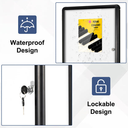 Enclosed Bulletin Board, 36"x24" Enclosed Bulletin Board with Locking Door Outdoor Weatherproof Enclosed White Board, Black Aluminium Frame Enclosed Whiteboard for School, Office, Venue, Hospital