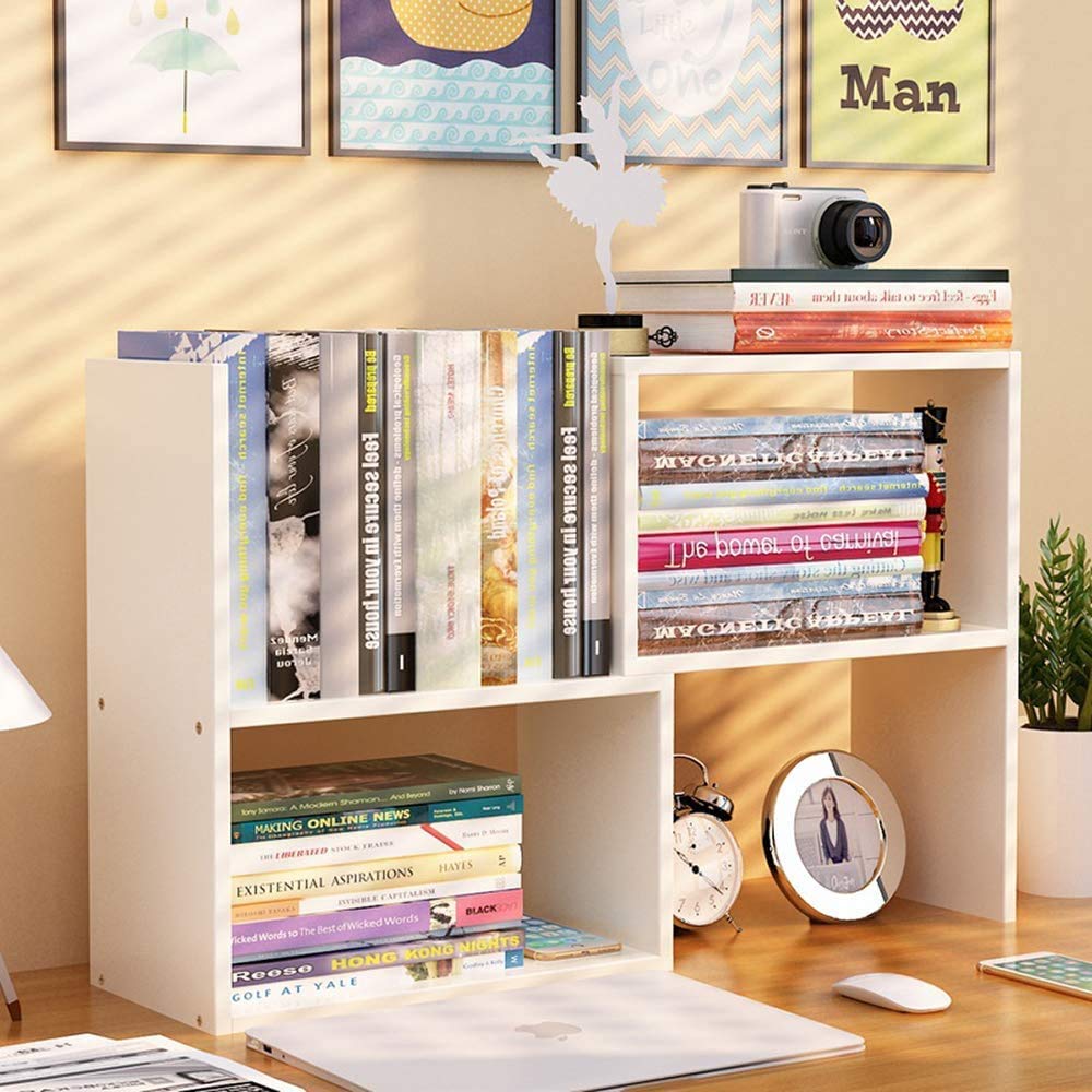 Ulrikco Expandable Desktop Bookshelf & Desk Organizer Shelf - Wooden Table Top Storage Organizer with Adjustable Shelves, Desk Hutch Perfect for Office, Home, Study Desk Accessories