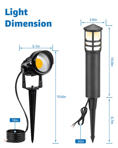 SUNVIE 12-Pack Low Voltage Landscape Lighting Kit LED Bollard Pathway Lights Wired with Spotlights for Garden, Path, Yard, Patio, Cast-Aluminum, IP65 Waterproof, 12-24V AC/DC, 3000K Warm White, Black