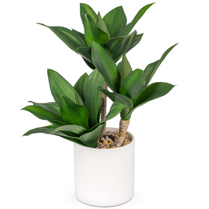 Hollyone Large Artificial Agave Plants Fake Three-Head Agave Succulent Plant Potted 15" Faux Plant in White Pot Succulent Aloe Plant Indoor for Desk Modern Home Decor