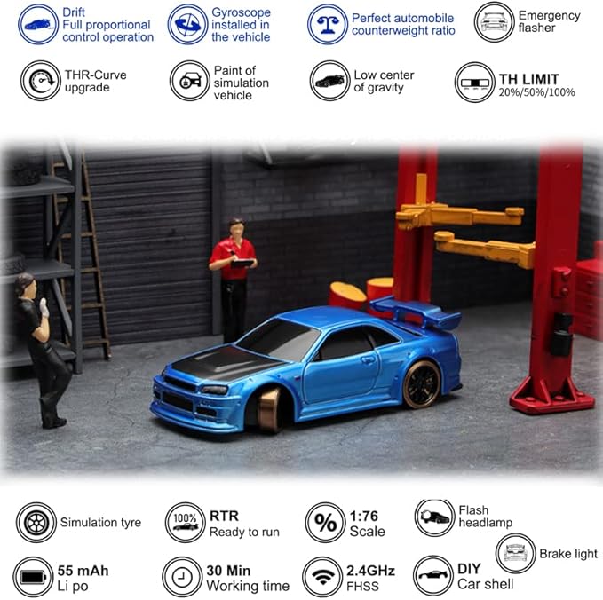 1:76 Turbo Racing Scale RC Sport Car Table Racing Remote Control Mini Model Car Full Proportional RTR Kit Toys (C64 Blue)