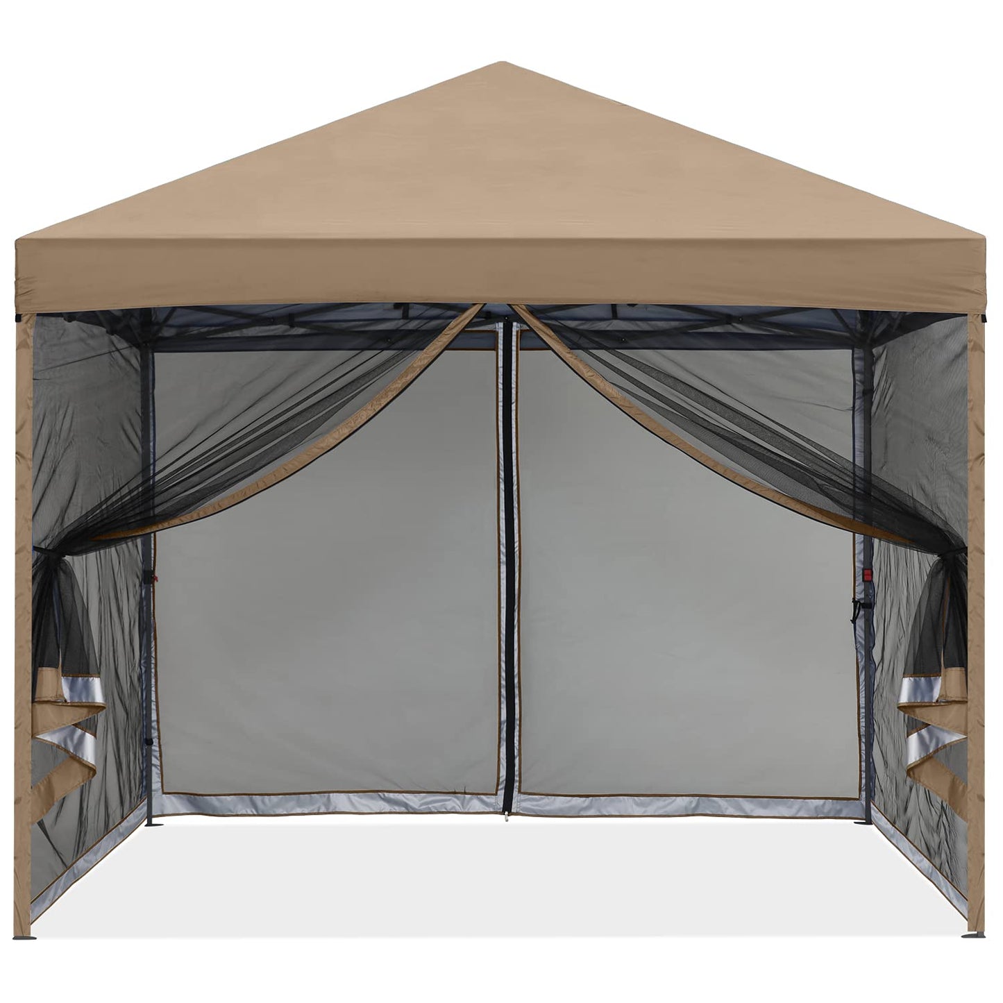 MASTERCANOPY Pop-Up Quick Setup Outdoor Canopy with Netting Screen Walls (10x10, Khaki)