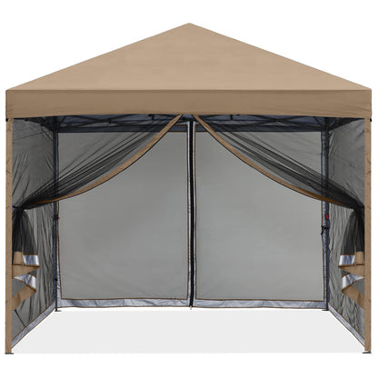 MASTERCANOPY Pop-Up Quick Setup Outdoor Canopy with Netting Screen Walls (10x10, Khaki)