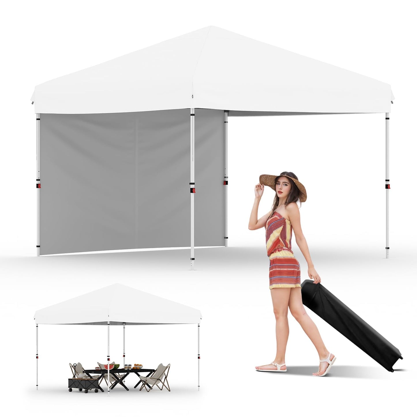 GarveeHome 10x10 Pop Up Canopy Beach Tent with Removable Sidewall UPF 50+ Waterproof, Tents for Camping & Parties, Gazebo Outdoor Canopy Tent, Easy Setup in Center Lock One Push Instant, White
