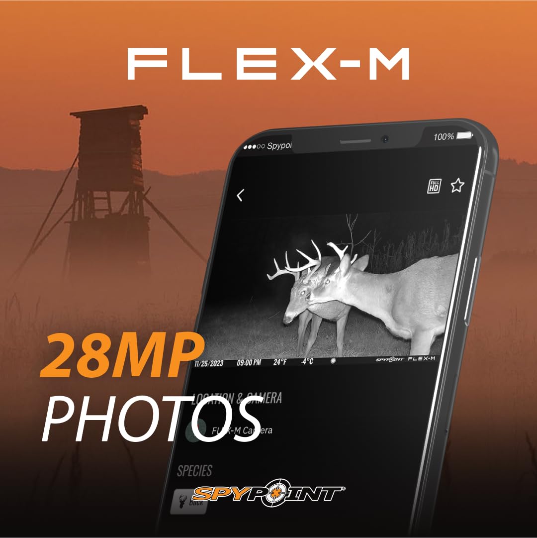 SPYPOINT Flex-M Solar Bundle - Cellular Trail Camera with Solar Panel, Best in Hunting Accessories, No WiFi Needed, GPS, Night Vision, Motion Activated, Dual-Sim LTE, IP65 Water-Resistant Game Camera