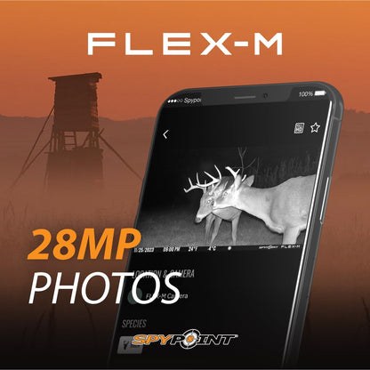SPYPOINT Flex-M Solar Bundle - Cellular Trail Camera with Solar Panel, Best in Hunting Accessories, No WiFi Needed, GPS, Night Vision, Motion Activated, Dual-Sim LTE, IP65 Water-Resistant Game Camera