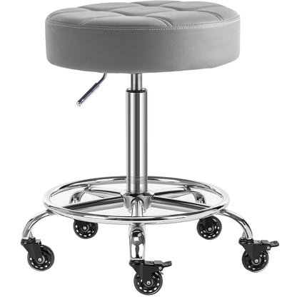 CoVibrant Lockable Rolling Stool with Noiseless Rubber Wheels & Footrest - Adjustable Swivel Stool Chair for Kitchen, Medical, Workshop, Salon, Tattoo, Office (Grey, 20"-27")